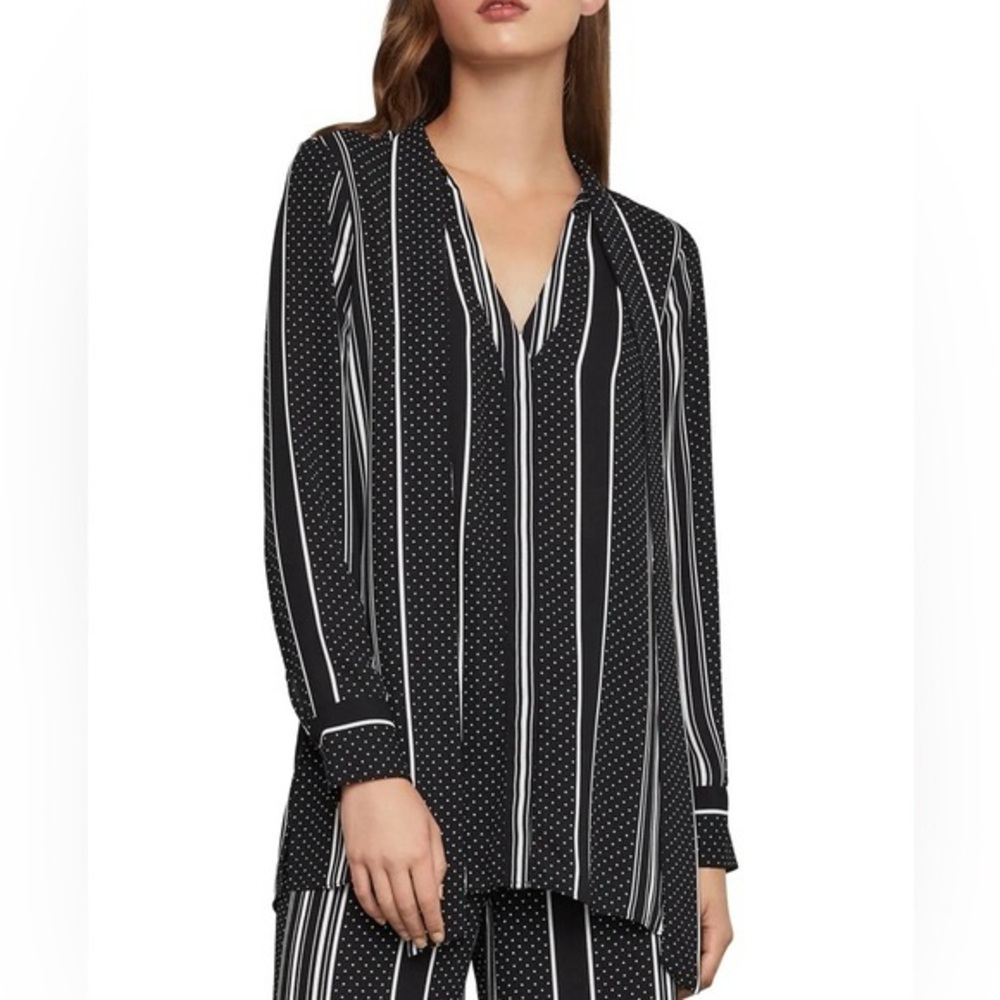 BCBGMAXAZRIA Mixed Print Tie Neck Blouse